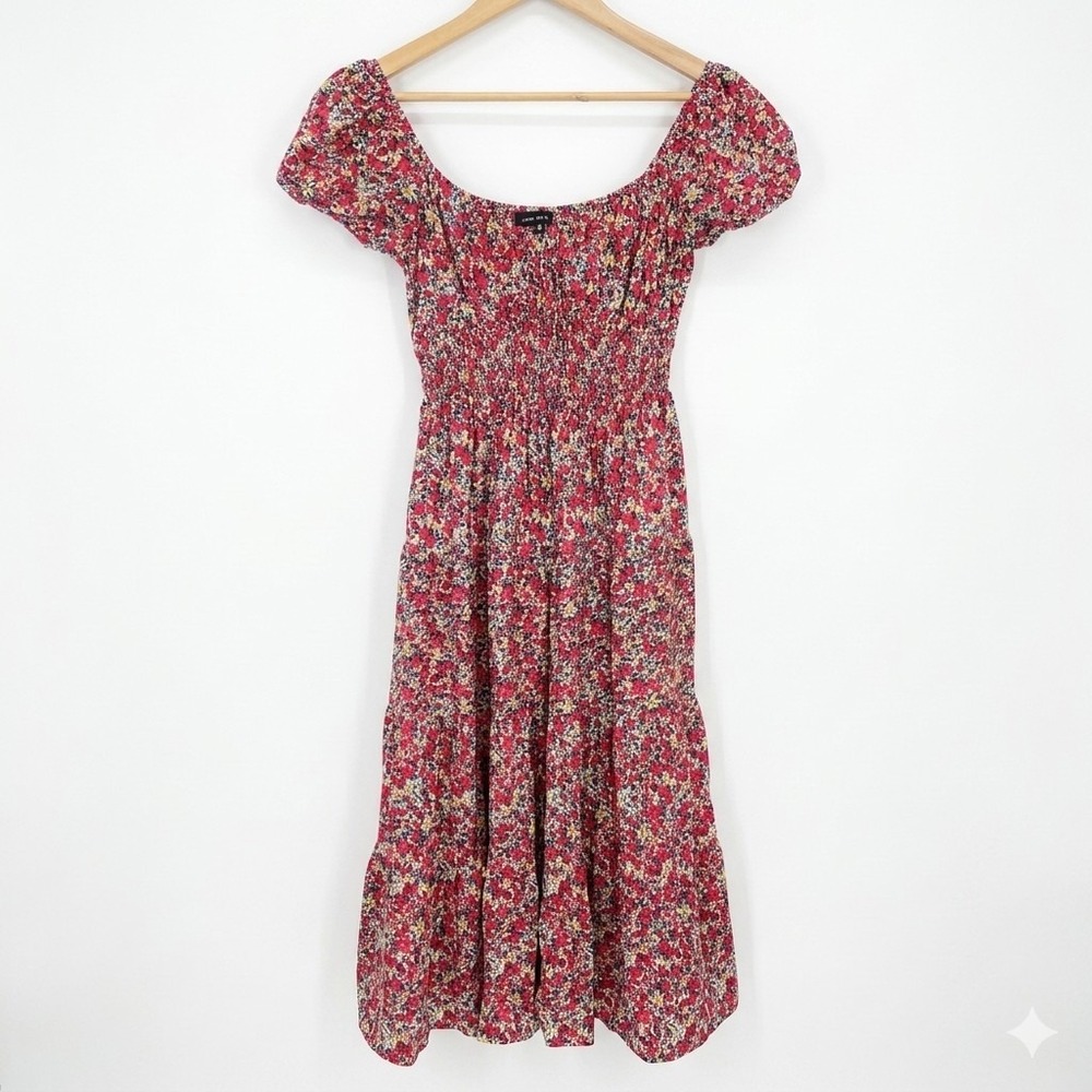 Jacquie the Label Boho‎ Prairie Dress Red Floral Cotton Smocked Cottagecore M